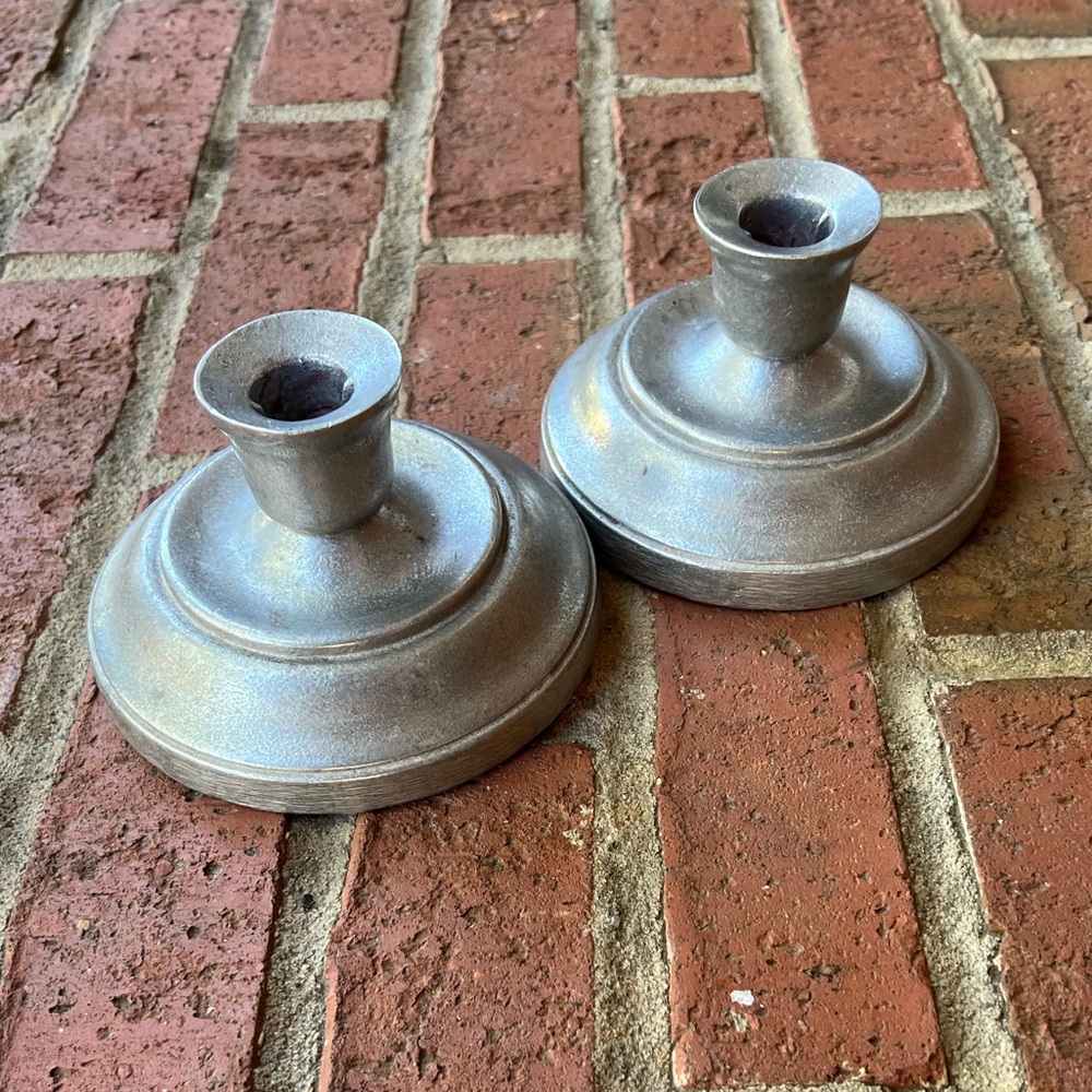 Antique Pewter Candle Stick Holders Pair